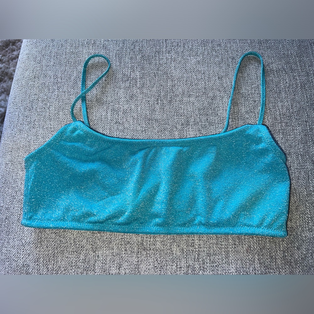 triangl mica- baby blue sparkly bikini top